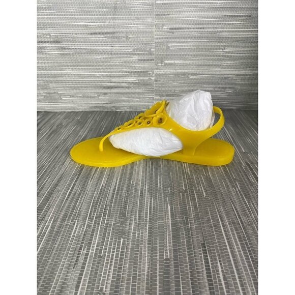 Coach Womens Trmulti Jelly T-Strap Sandals Yellow Buckle Flat Heel 5 B New - Picture 5 of 9